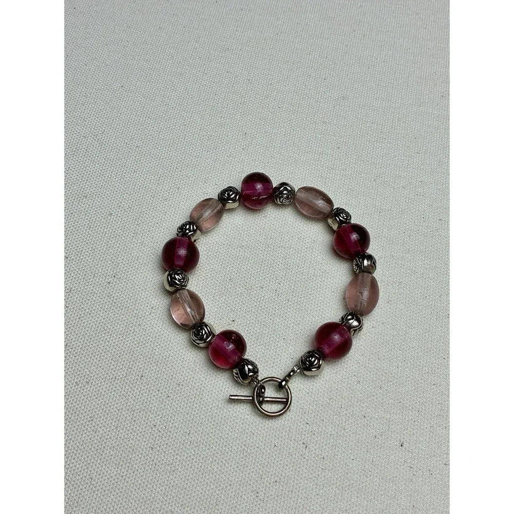 Black Purple Beaded Stretch Bracelet Hematite Glass Crystal Fashion Jewelry
